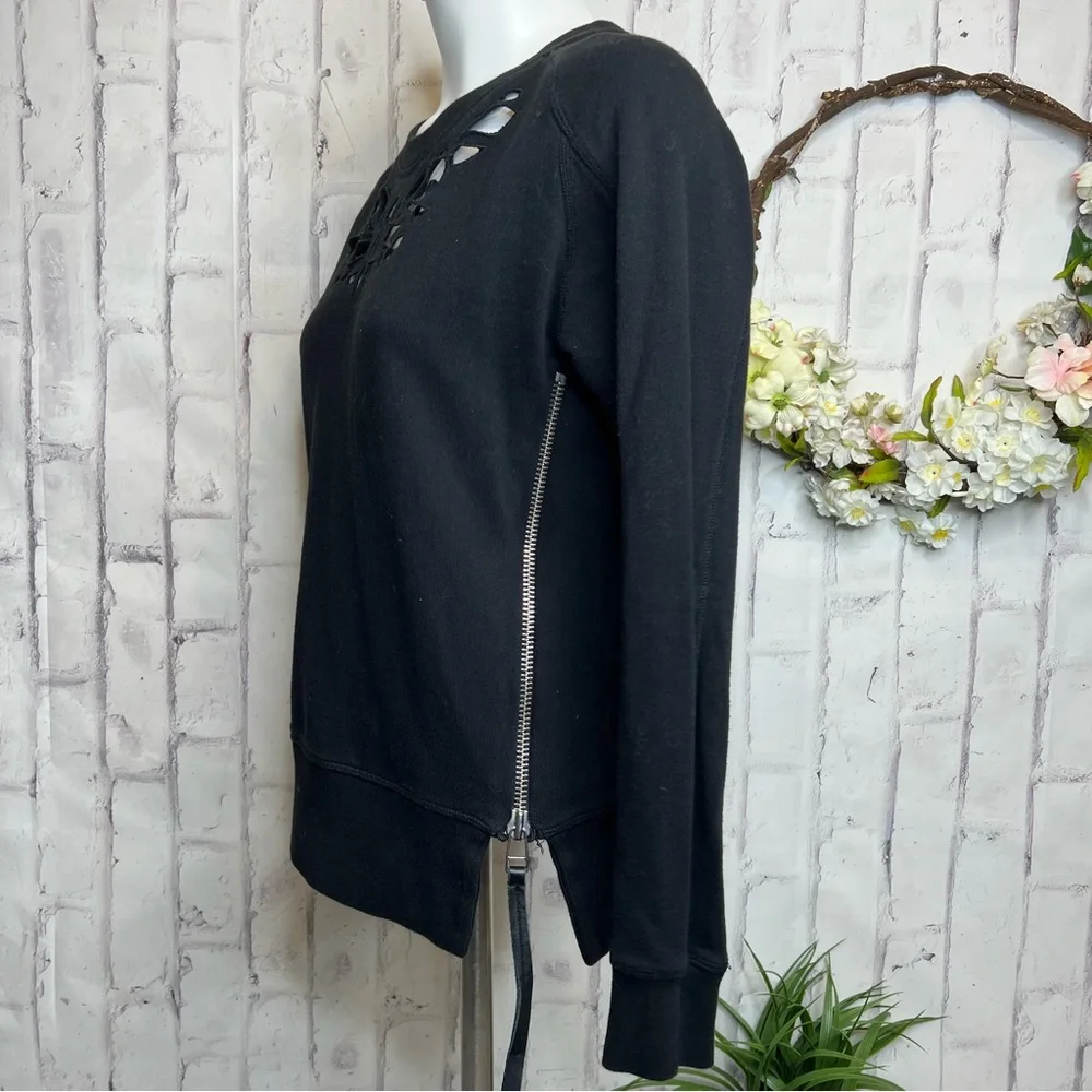 Womens The Kooples Black Cut-Out Side Zipper Sweatshirt Top M - Picture 3 of 11